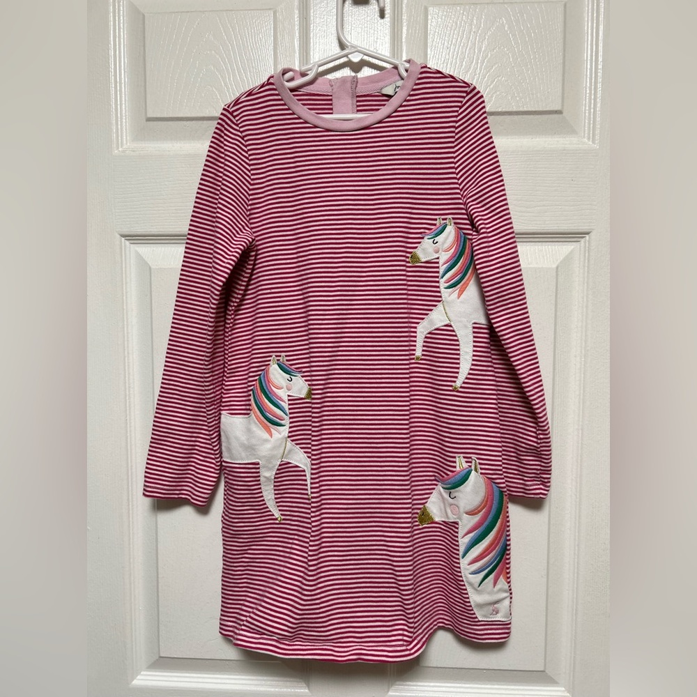 Joules Stripped Dress Girls 9-10y Red/White Long Sleeves